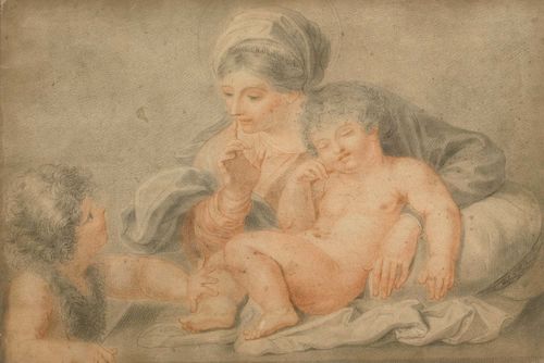 BARTOLOZZI, FRANCESCO (Venice 1725 - 1815 Lisbon) Madonna and Child with John. Black and red chalk. 23 x 34.3 cm. Framed. Provenance: The artist’s estate (according to note on the back of old  frame)