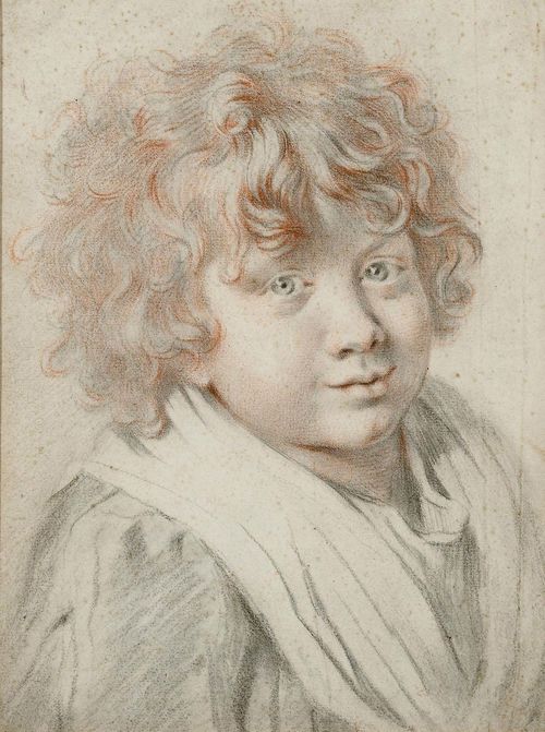 FRENCH SCHOOL, 17TH CENTURY Portrait of a youth with curly hair. Black and red chalk. 34.5 x 26 cm. Framed.