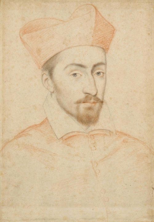 School of CLOUET, FRANCOIS (Tours 1510 - 1572 Paris), Portrait of Cardinal Charles of Guise, later of Lorraine. Black and red chalk. 35 x 24.5 cm. Framed.