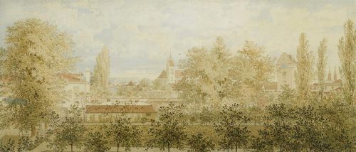 BASEL.-Anonymous, circa 1830/40. View of Basel. Pen and watercolour. 23.7 x 31.5 cm. Framed.