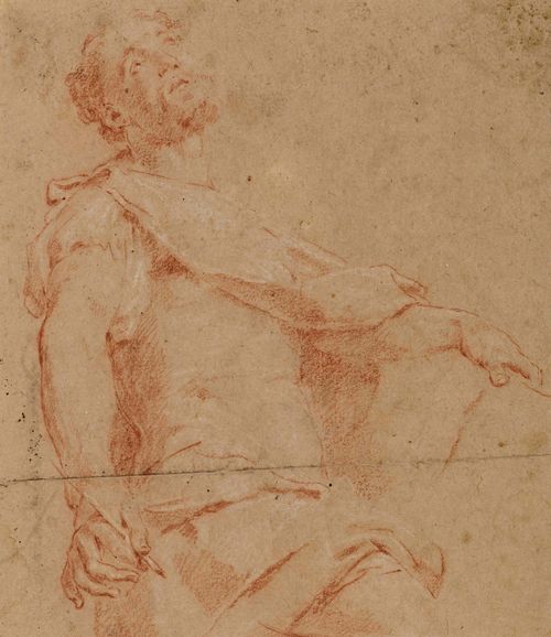 COURTOIS, GUILLAUME called GUGLIEMO CORTESE IL BORGOGNONE (Saint-Hippolyte 1628 - 1679 Rome) Saint with a quill pen in his right hand. Red chalk, heightened in white. 25.5 x 22 cm.