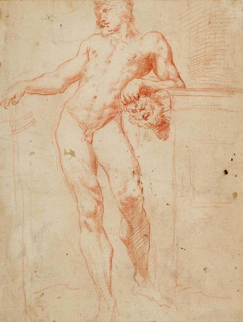 FLORENTINE, 17TH CENTURY David with the head of  Goliath. Verso: Study for a Biblical scene. Red chalk. 25.5 x 19.5 cm.