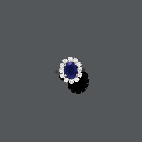 SAPHIR-DIAMANT-RING, um 1960.