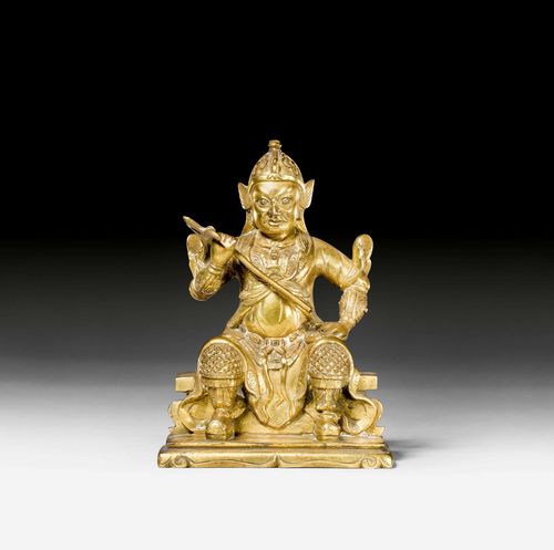 A GILT BRONZE FIGURE OF A HEAVENLY GENERAL. Tibeto-chinese, 19th c. Height 12 cm.