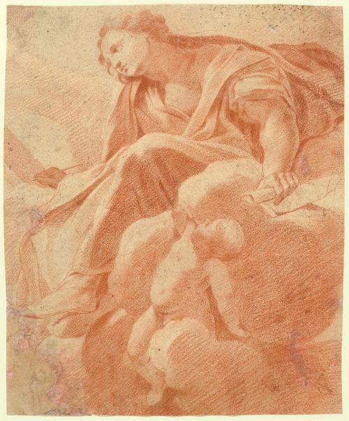 Attributed to RONCALLI, CHRISTOFANO IL POMERANCIO (Pomarance, circa 1553 -1626 Rom) Matthew the Evangelist with an angel. Red chalk. 20.5 x 25 cm. Framed.