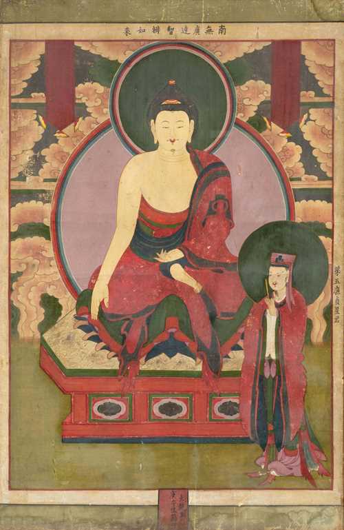 THREE BUDDHIST PAINTINGS OF YEORAE. Korea, dated 1861, 84x55 cm. Framed under glass.