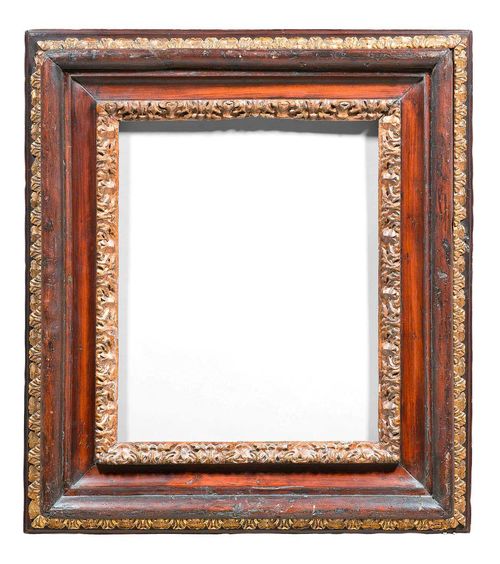 PICTURE FRAME,Baroque, Italy, 17th century. Ebonized and parcel gilt wood. Rectangular "Salvator Rosa" frame with acanthus decor. H 78 cm, W 69 cm. Interior dimensions 50x39 cm.