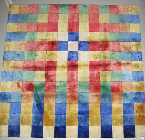 DESIGNER RUG SILK.Herbert Bayer, colourful squares, good condition, 140x140 cm.