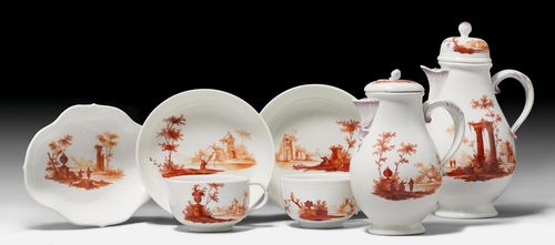 PIECES OF A COFFEE AND TEA SERVICE WITH LANDSCAPE PAINTING,