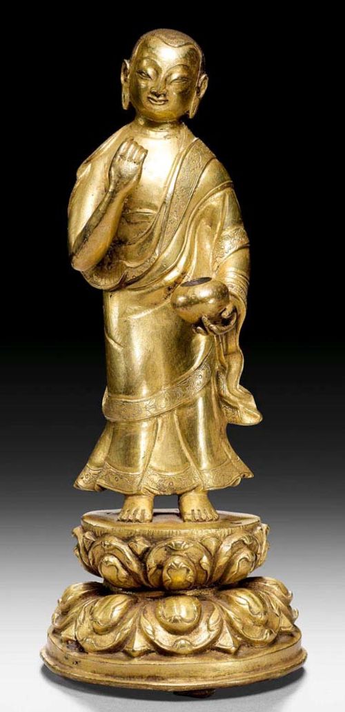 MAUDGALYAYANA.Tibet, 17/18th century  H 22 cm. Gilt copper alloy. Acquired Nov 1987 Galerie Koller