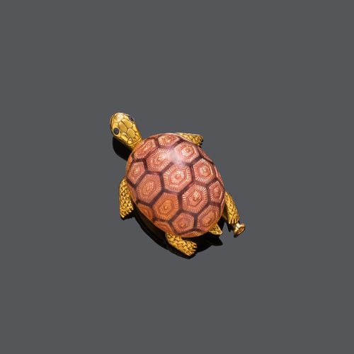 ENAMEL,  SAPPHIRE AND GOLD TURTLE BROOCH,  BY BOUCHERON.