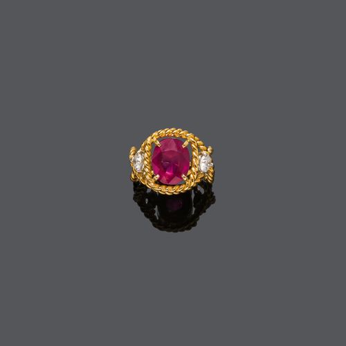 BURMA RUBY AND DIAMOND RING,  BY SCHLUMBERGER STUDIOS FOR TIFFANY.