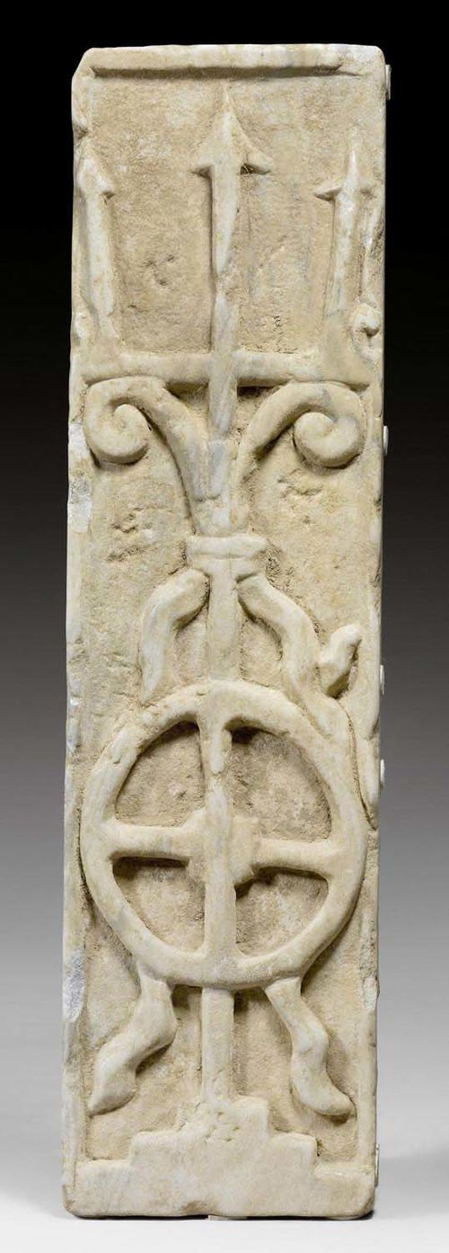 MARBLE FRAGMENT,Gallo-Roman, France, probably 8th century. White marble. H 75 cm.