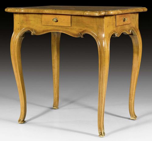 WORK TABLE,Louis XV, probably Wurzburg circa 1760. Cherry and various fruitwoods with inlays. With 4 drawers. Bronze mounts. 80x63x77 cm.