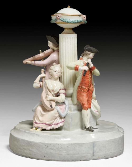 SELTENE MUSIKANTENGRUPPE AN EINER SÄULE, ZÜRICH, UM 1780.