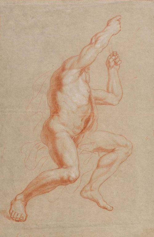 ITALIAN SCHOOL, 18TH CENTURY Study of Charon passing into Hades. Red chalk drawing, heightened in white. 53.2 x 34.6 cm.