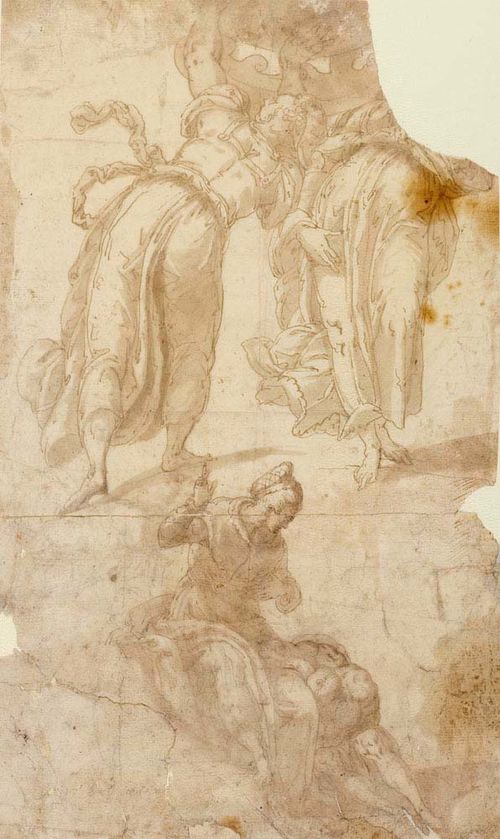 MARTINELLI, NICCOLO, called IL TROMETTA (circa 1540 - circa 1610), attributed Study of woman. Pen in brown with brown wash. 30.5 x 18.2 cm.