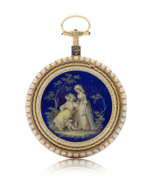 GUEX A' PARIS, GOLD AND ENAMEL POCKET WATCH, ca. 1800.