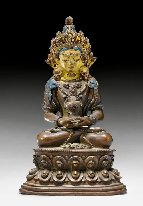 鑄銅無量壽佛頭部彩繪像。西藏，約1800年間，高14釐米。