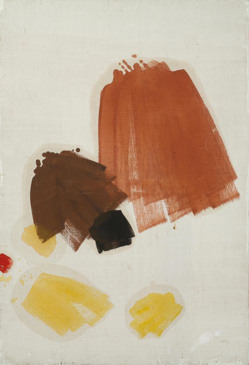 ZHANG WEI (*1952). Composition in brown, yellow and red. 1985. 99x67 cm. Acrylic on canvas. On the back signature in Chinese.
