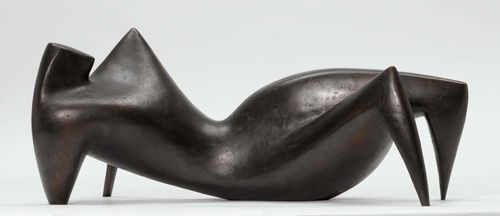 MAX WEISS (1921 Emmenbrücke - Tremona 1996) Bronze. Monogram "MW", dated 59. Reclining, female nude. L 58 cm.