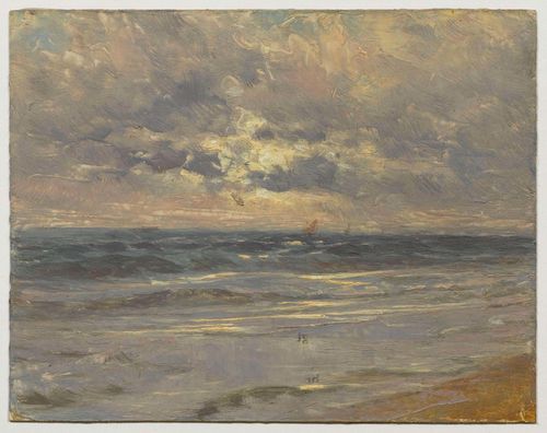 Attributed to CALAME, ARTHUR (1843 Geneva 1919) Pair of works: Coastal views. Oil on board. 10.2 x 13 cm / 10 x 12.7 cm.