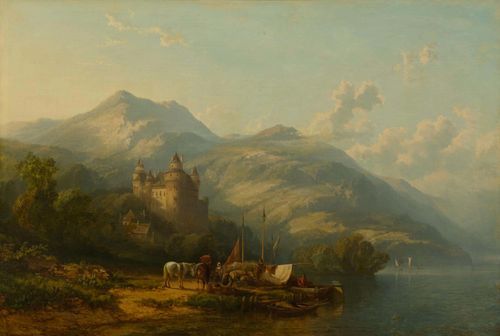 DE LEYLANDT (probably Switzerland, 19th century) Castle of Oberhofen on Lake Thun. Oil on canvas. Signed lower left: De Leylandt. 99 x 145 cm.
