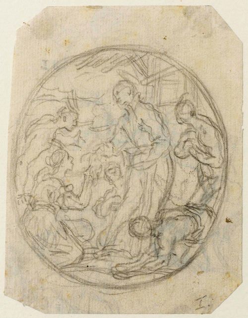 Attributed to PASSERI, GIUSEPPE (1654 Rome 1714), Saint Franz Xaver with the Indians, circa 1690. Verso further studies. Black crayon. 12.7 x 9.6 cm (the corners tapered). Provenance: - collection of Sigmund Landsinger, Munich  (born1855), Lugt 2358