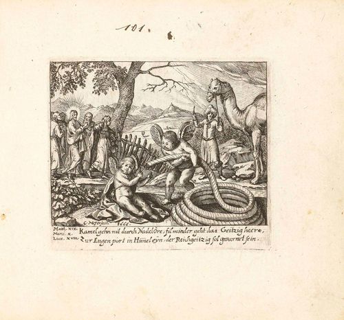 - Meyer, Conrad I (1618 Zürich 1689). Sammelalbum mit 115 Kupferstichen aus verschiedenen Zyklen. Pgt. d. Z. (Schliessbändchen fehlen). Qu.-8°.