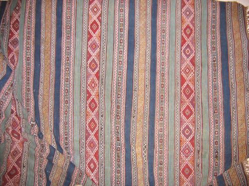 BOCHARA KILIM old.Horizontally striped central field, geometrically patterned in harmonious colours, slight wear, 210x200cm