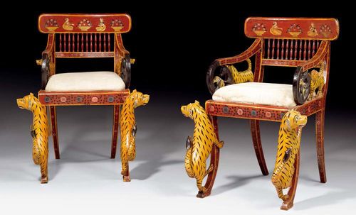 1 PAAR GEFASSTE FAUTEUILS "AUX LEOPARDS",