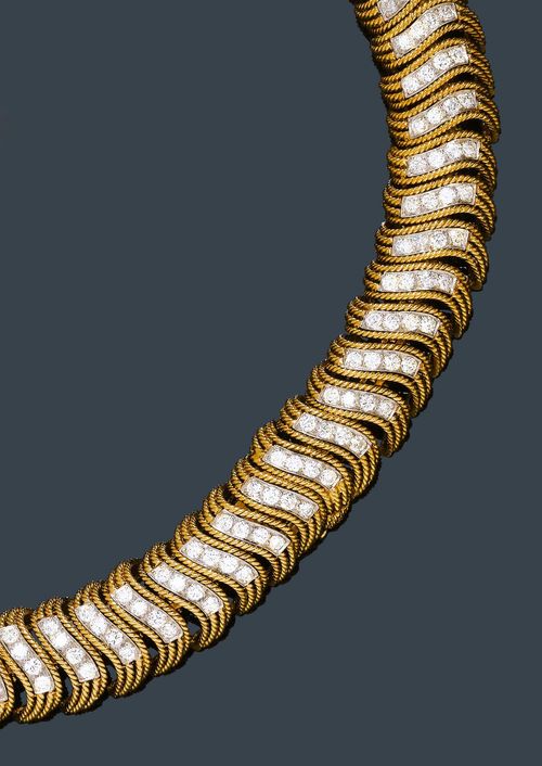 BRILLANT-GOLD-COLLIER/BRACELETS PAAR, DAVID WEBB, New York, um 1950.