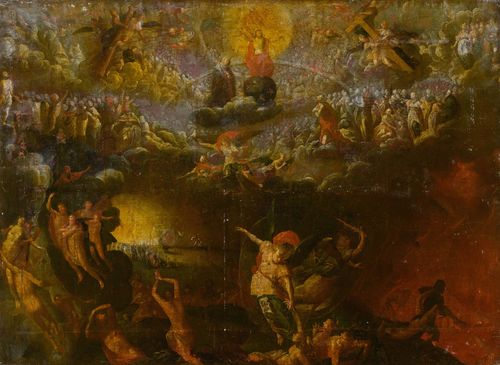 ANTWERP, 17TH CENTURY The Last Judgement. Oil on canvas. 112.5 x 146.5 cm. Provenance: Swiss private collection.