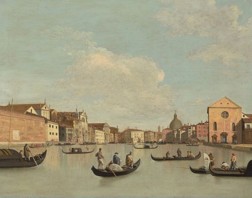 19th century follower of CANAL, GIOVANNI ANTONIO called CANALETTO (1697 Venice 1768) Canal in Venice. Oil on canvas. 79.5 x 87.2 cm.