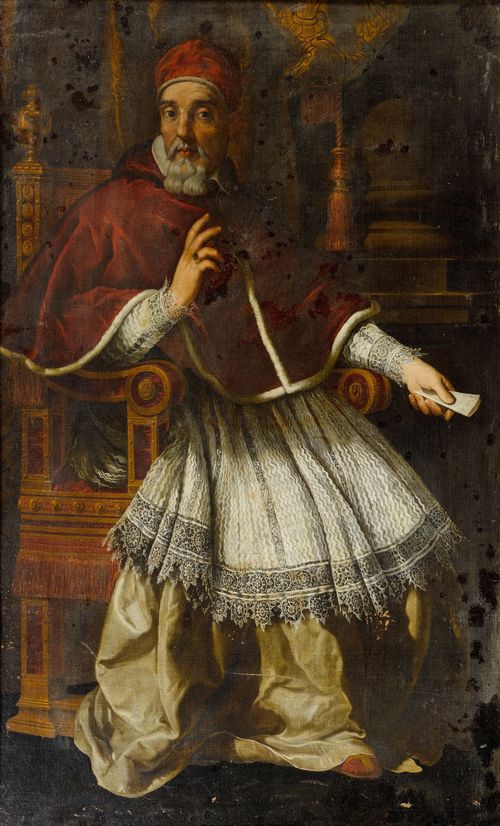 17th century copy of CORTONA, PIETRO DA (Cortona before 1597 - 1669 Rome) Portrait of Pope Urban VIII. Oil on canvas. 200 x 127 cm. Provenance: - Riedmann collection(label verso). - Swiss private collection.